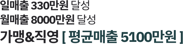일매출 330만원 달성 월매출 8000만원 달성 가맹&직영 [평균매출 5100만원]